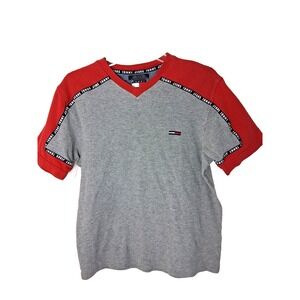 Y2K 2002 Tommy Jeans Color Block Logo Shirt Mens Small Waffle Texture Streetwear